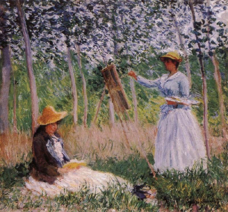 Claude Monet Suzanne Reading and Blanche Painting by the Marsh at Giverny Sweden oil painting art